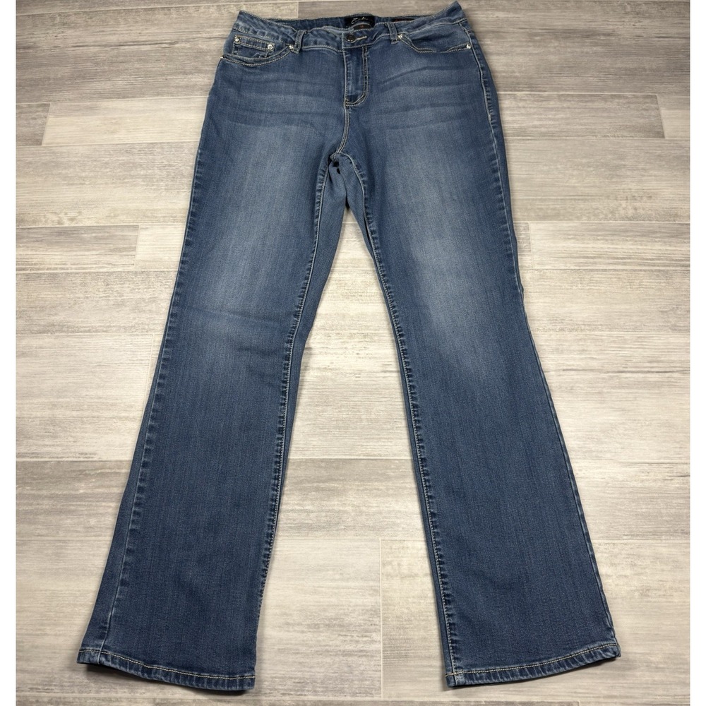 Earl Jean Slim Boot Jeans Women's Size 14 Blue Mid Rise Light Wash Embellished